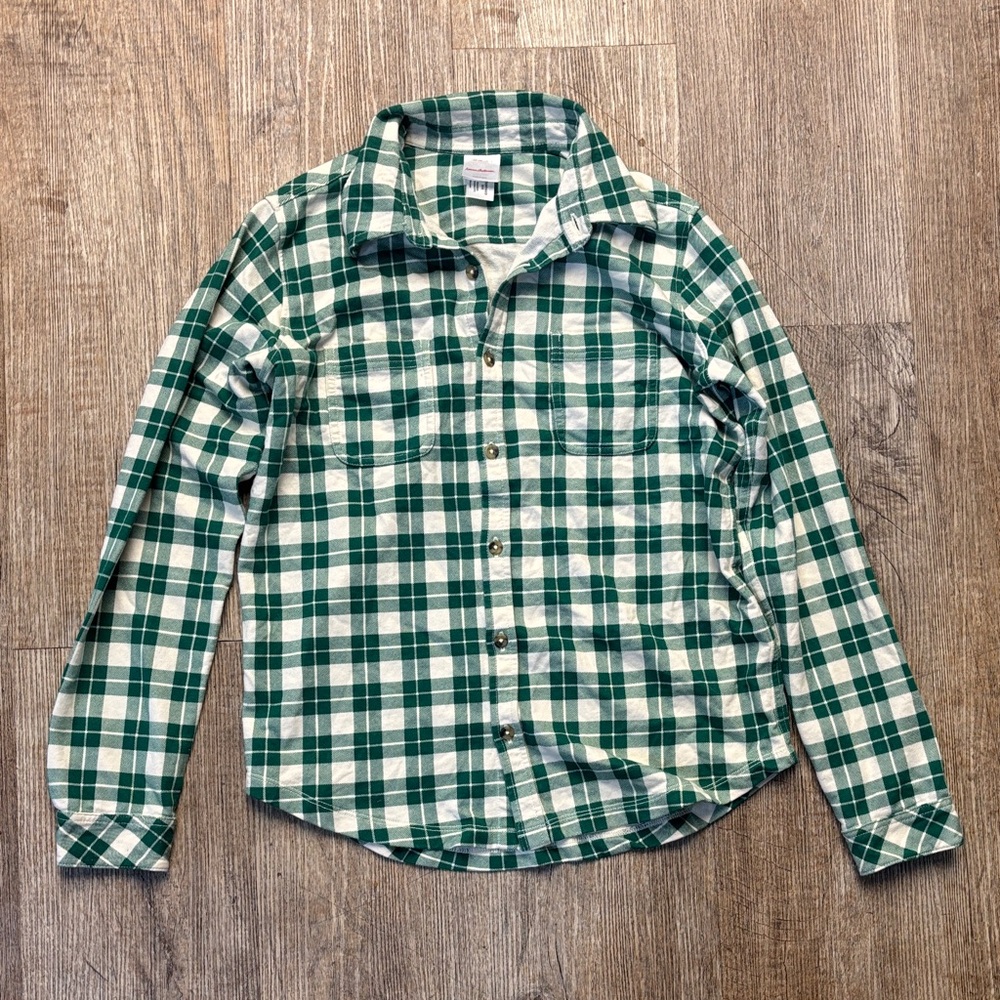 Hanna Andersson green plaid long sleeve button down